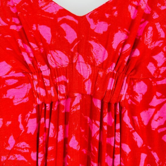 Cabi Pink Red Printed Jitney Sleeveless Smocked Stretch V-neck Maxi Dress Size S - Picture 6 of 11